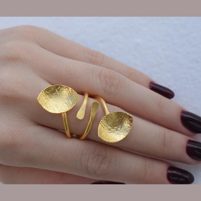 Calypso Ring – Handmade Greek Hammered Jewelry adjustable open ring available in 18K gold plated and 18K silver plated finishes.