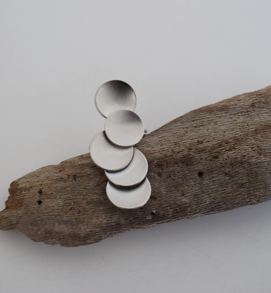 Mycenae Ring – Handmade Greek Hammered Jewelry adjustable multi-disc statement ring available in 18K gold plated and 18K silver plated finishes.