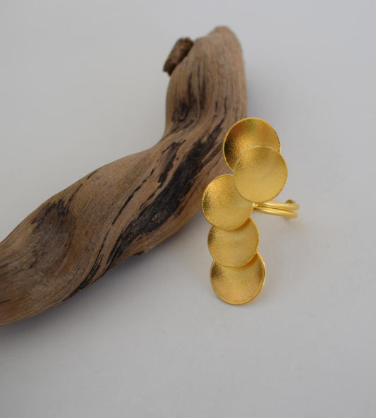 Mycenae Ring – Handmade Greek Hammered Jewelry adjustable multi-disc statement ring available in 18K gold plated and 18K silver plated finishes.