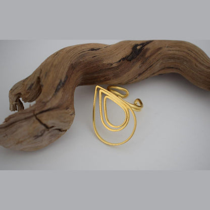 Nereis Ring – Handmade Greek Hammered Jewelry in gold or silver plated with elegant double teardrop design inspired by sea nymphs.