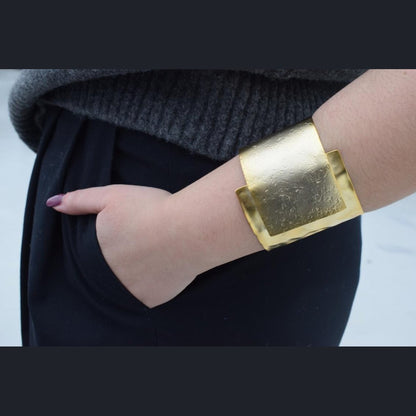 Isthmus bracelet – Greek hammered jewelry available in 18K gold plated, 18K silver plated, and rose gold plated cuff design