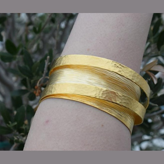 Danae bracelet – Greek hammered jewelry – 18K gold, silver, and rose gold plated