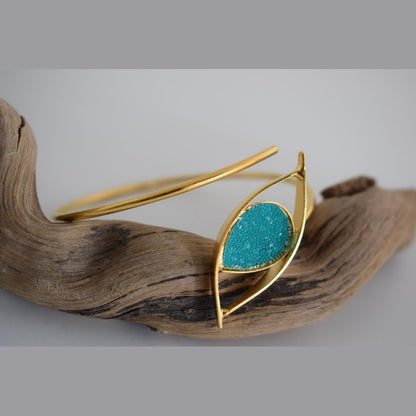 Eye bracelet with crystals – Greek hammered jewelry – 18K gold, silver, and rose gold plated