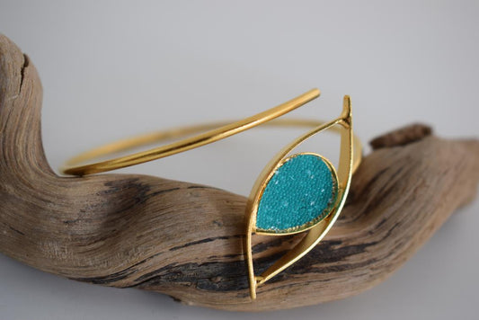 Eye bracelet with Swarovski – Greek hammered jewelry – 18K gold, silver, and rose gold plated