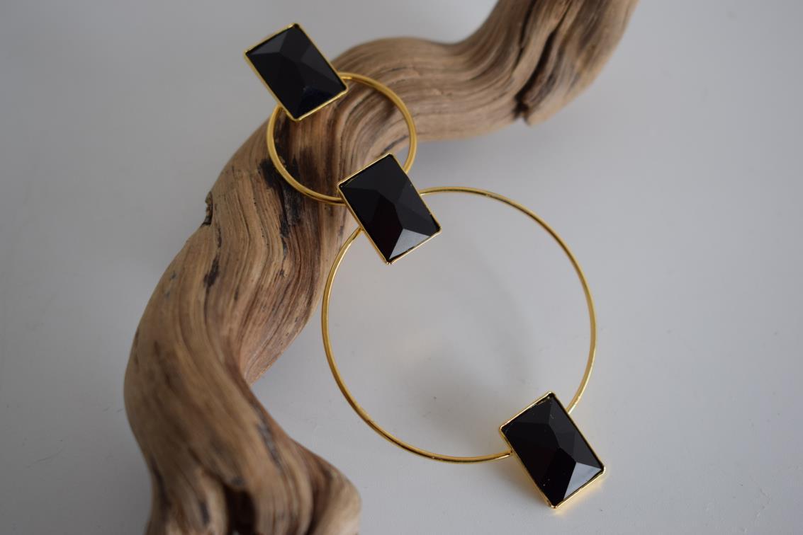 Ionio earrings with crystal – Greek hammered jewelry with hoops and faceted stones, inspired by the Ionian Sea, available in 18K gold-plated, 18K silver-plated, and rose-gold plated finishes.