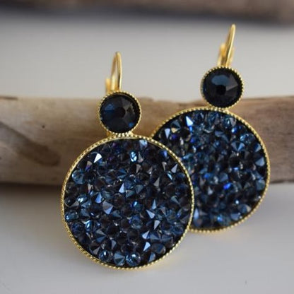 Seleni earrings Greek hammered jewelry 18K gold silver rose gold plated with crystals round design
