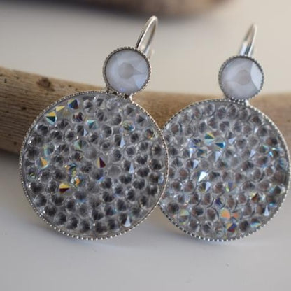 Seleni earrings Greek hammered jewelry 18K gold silver rose gold plated with crystals round design