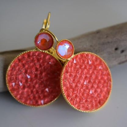 Seleni earrings Greek hammered jewelry 18K gold silver rose gold plated with crystals round design