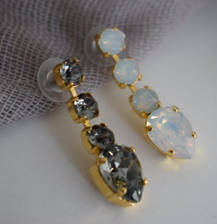 Selene earrings Greek hammered jewelry 18K gold silver rose gold plated with crystals elongated design