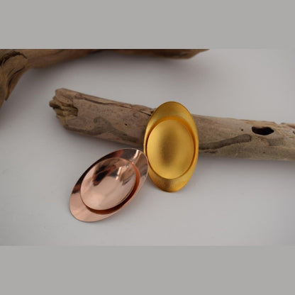 Ouranos earrings – Greek hammered jewelry with bold oval design, inspired by the god of the sky, available in 18K gold-plated, 18K silver-plated, and rose-gold plated finishes.