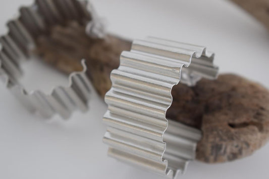 Rhythmis earrings – Greek hammered jewelry available in 18K gold plated, 18K silver plated, and rose gold plated.