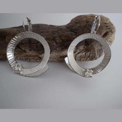 Heliara earrings with crystal – Greek hammered jewelry available in 18K gold plated, 18K silver plated, and rose gold plated