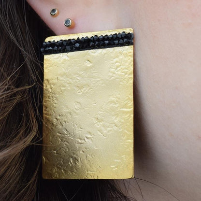 Ravdos earrings with crystals – Greek hammered jewelry – 18K gold plated
