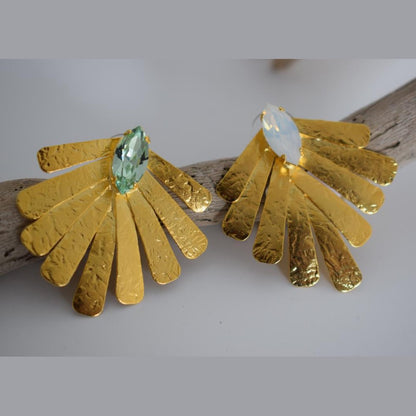 Hyacinth earrings with crystal – Greek hammered jewelry available in 18K gold plated, 18K silver plated, and rose gold plated