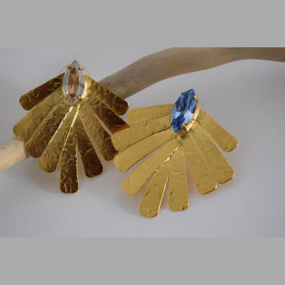 Hyacinth earrings with crystal – Greek hammered jewelry available in 18K gold plated, 18K silver plated, and rose gold plated