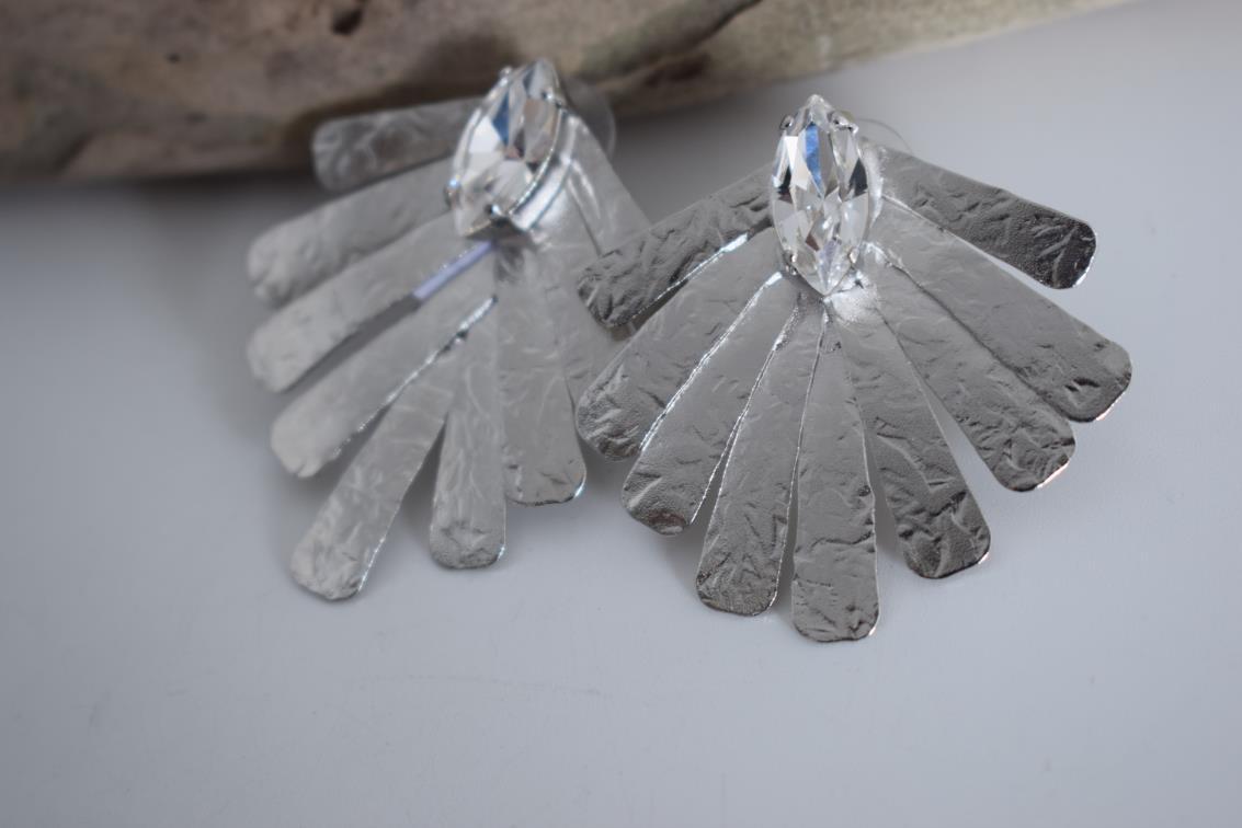 Hyacinth earrings with crystal – Greek hammered jewelry available in 18K gold plated, 18K silver plated, and rose gold plated