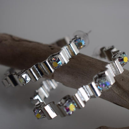 Rhythmis earrings with crystal – Greek hammered jewelry available in 18K gold plated, 18K silver plated, and rose gold plated