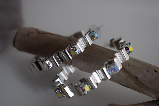 Rhythmis earrings with crystal – Greek hammered jewelry available in 18K gold plated, 18K silver plated, and rose gold plated