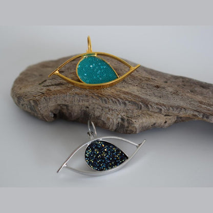 Eye earrings with crystals – Greek hammered jewelry – 18K gold, silver, and rose gold plated