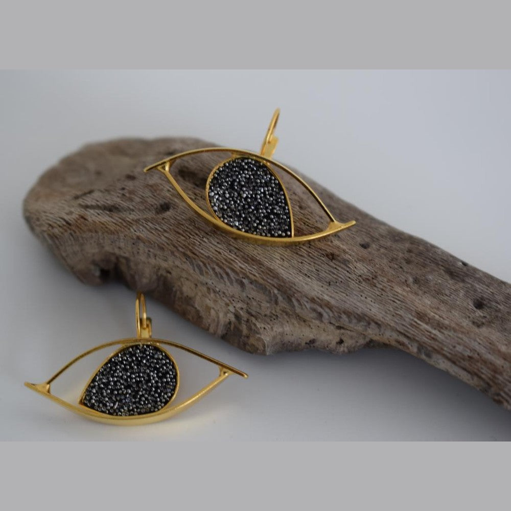 Eye earrings with Swarovski – Greek hammered jewelry – 18K gold, silver, and rose gold plated