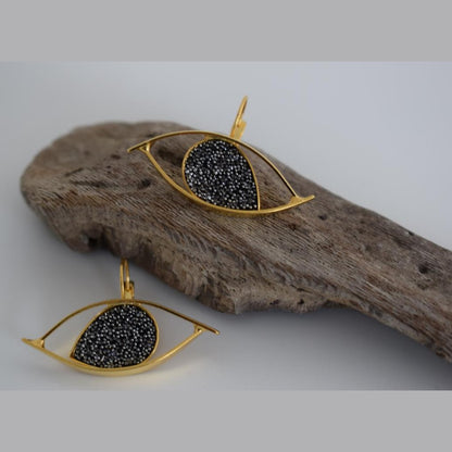 Eye earrings with crystals – Greek hammered jewelry – 18K gold, silver, and rose gold plated