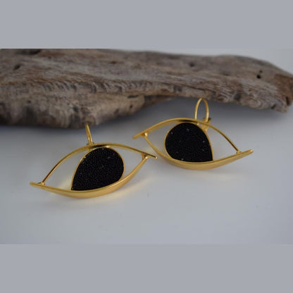 Eye earrings with crystals – Greek hammered jewelry – 18K gold, silver, and rose gold plated