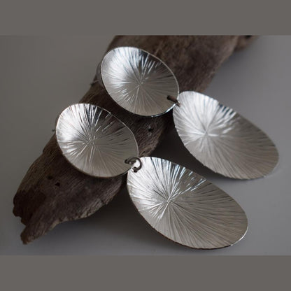 Kochlias3 earrings – Greek hammered jewelry inspired by seashell patterns, available in 18K gold plated, 18K silver plated, and rose gold plated