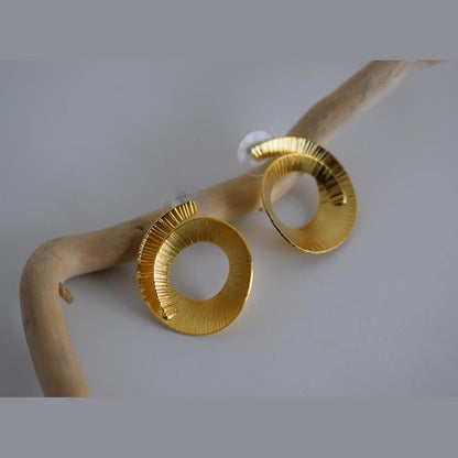 Noufaro 2 earrings – Greek hammered jewelry available in 18K gold plated, 18K silver plated, and rose gold plated finishes.