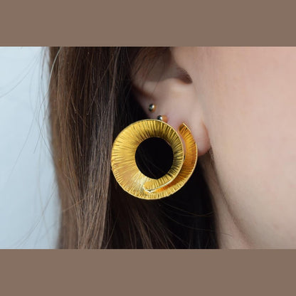 Noufaro 2 earrings – Greek hammered jewelry available in 18K gold plated, 18K silver plated, and rose gold plated finishes.