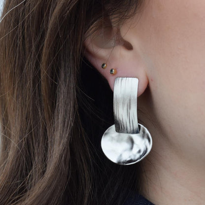 Aspides earrings – Greek hammered jewelry 18K gold plated, silver plated, and rose gold plated shield-inspired design