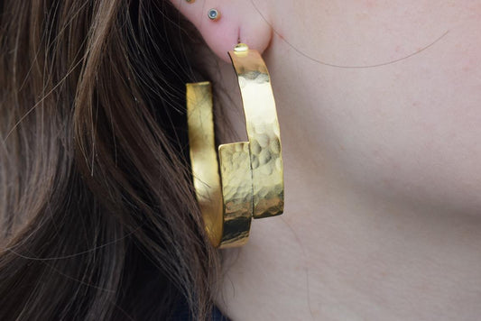 Knossos earrings – Greek hammered jewelry 18K gold plated, silver plated, and rose gold plated with architectural Minoan-inspired design