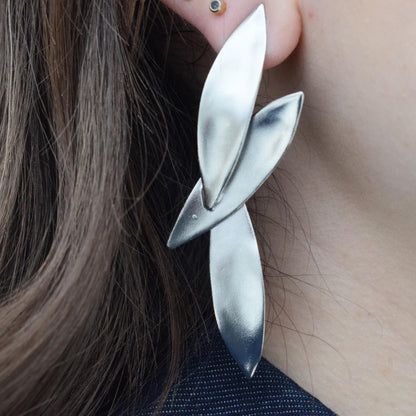 Elaia earrings – Greek hammered jewelry 18K gold plated, silver plated, and rose gold plated with olive leaf inspired design