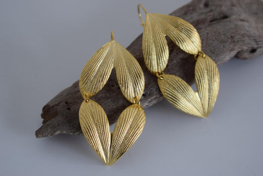 Narkissos earrings – Greek hammered jewelry 18K gold or silver plated, leaf-inspired embossed design, also available in rose gold plated.
