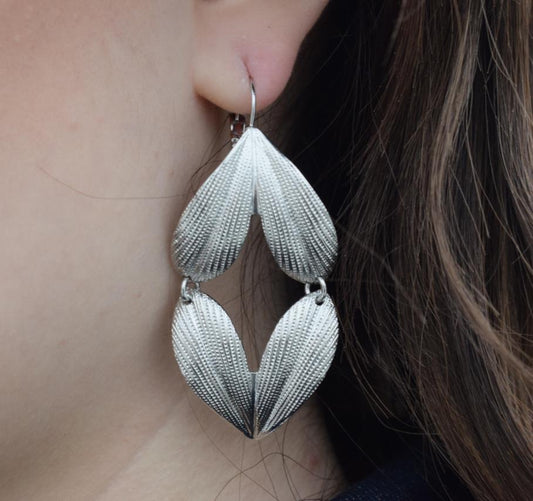 Narkissos earrings – Greek hammered jewelry 18K gold or silver plated, leaf-inspired embossed design, also available in rose gold plated.