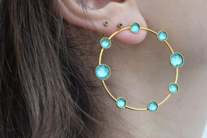 Evanthos earrings with crystal – Greek hammered jewelry 18K gold plated