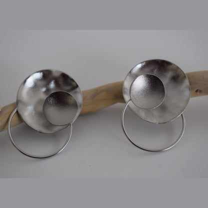 Estia earrings – Greek hammered jewelry 18K gold plated circular design, also available in silver and rose gold plating.