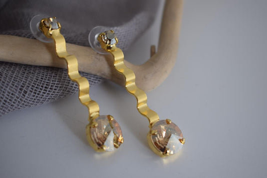 Rythmos earrings with Swarovski – Greek hammered jewelry 18K gold plated, also available in silver and rose gold plating.