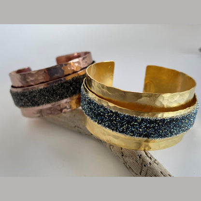Handmade Eclipse bracelet with crystals, Greek hammered jewelry available in 18K gold, silver and rose gold plating.
