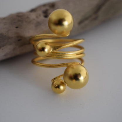 Cosmos ring Greek hammered jewelry 18K gold plated spiral design