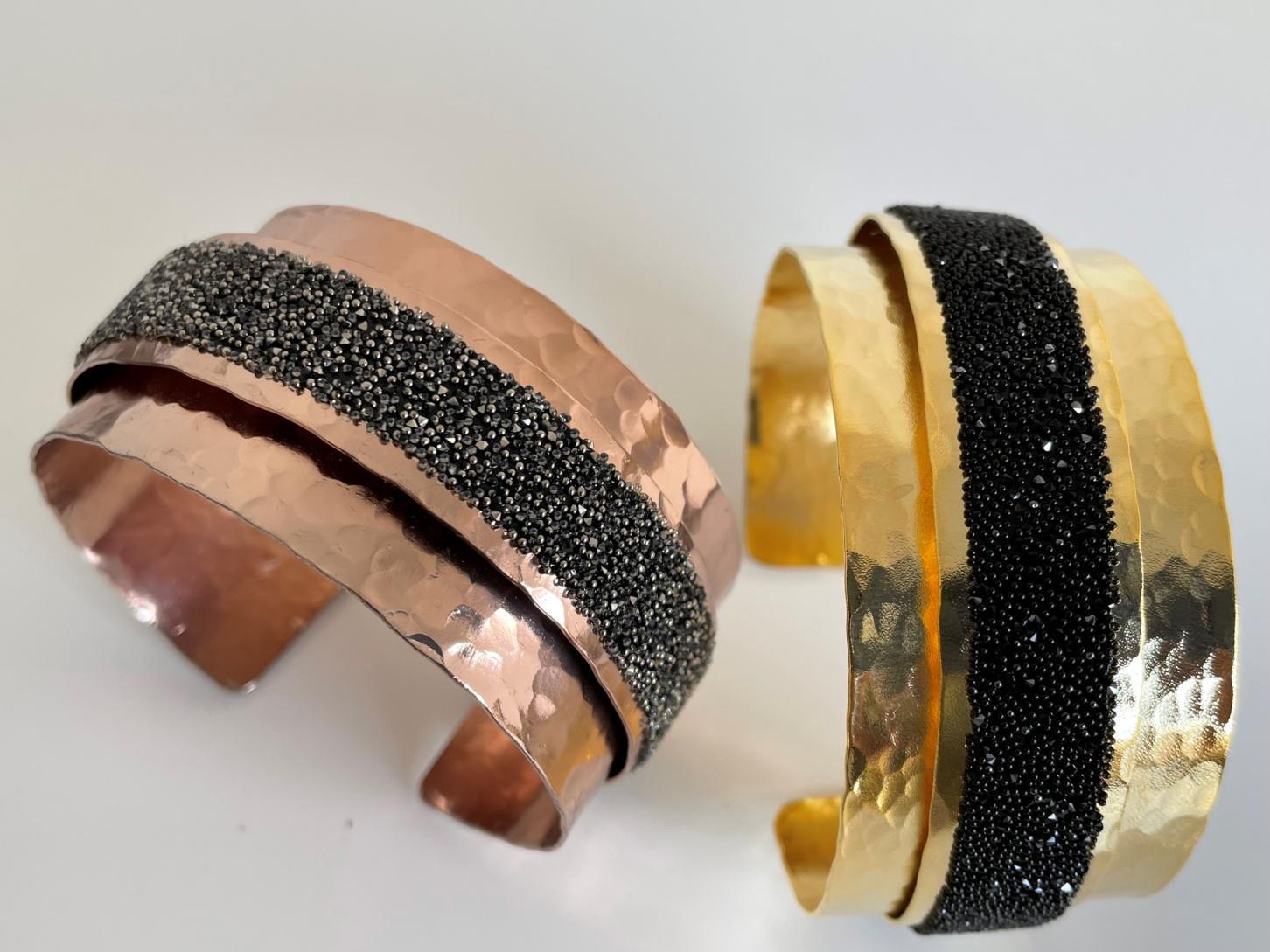 Handmade Eclipse bracelet with Swarovski crystals, Greek hammered jewelry available in 18K gold, silver and rose gold plating.
