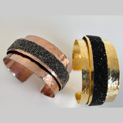 Handmade Eclipse bracelet with crystals, Greek hammered jewelry available in 18K gold, silver and rose gold plating.