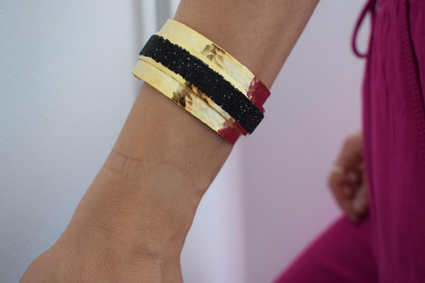 Handmade Eclipse bracelet with Swarovski crystals, Greek hammered jewelry available in 18K gold, silver and rose gold plating.