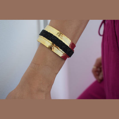 Handmade Eclipse bracelet with  crystals, Greek hammered jewelry available in 18K gold, silver and rose gold plating.