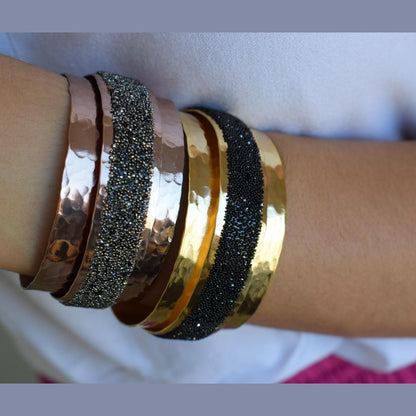 Handmade Eclipse bracelet with crystals, Greek hammered jewelry available in 18K gold, silver and rose gold plating.