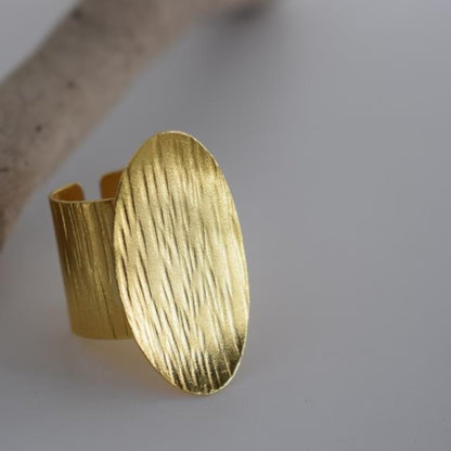 Hermes ring – Greek hammered jewelry – 18K gold or silver plated, also available in rose gold, hammered oval design