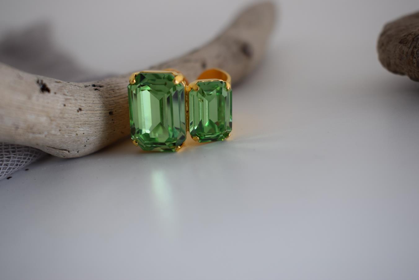 Handmade Electra ring with rectangular crystal, Greek hammered jewelry available in 18K gold, silver and rose gold plating.