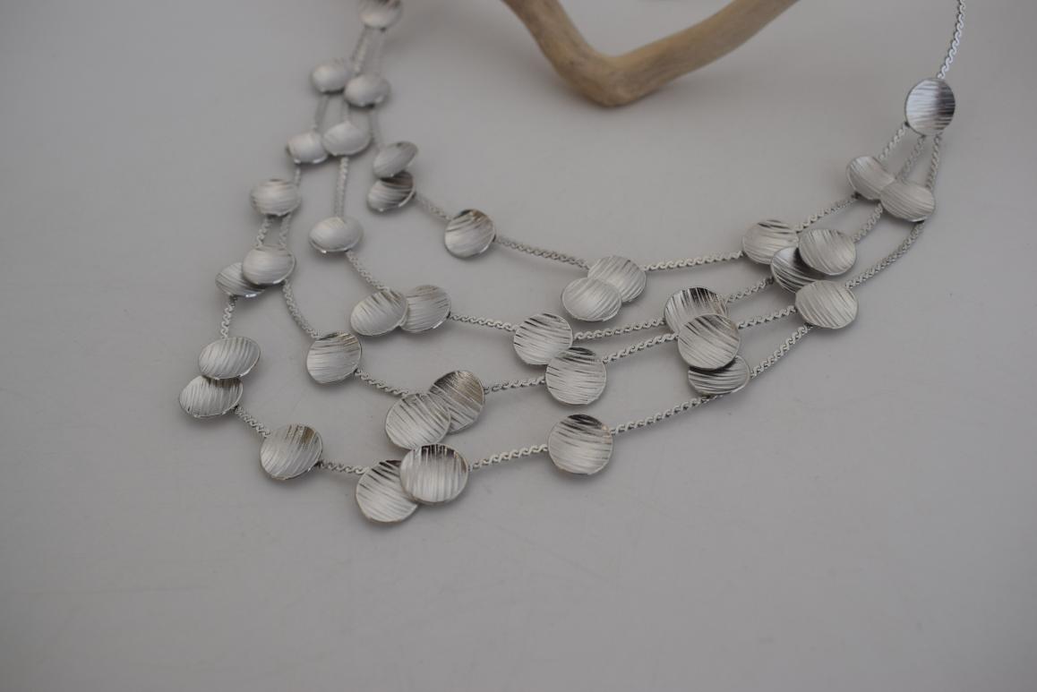 Kypros2 Necklace – Handmade Greek hammered jewelry with layered hammered disc design, available in 18K gold and silver plated.