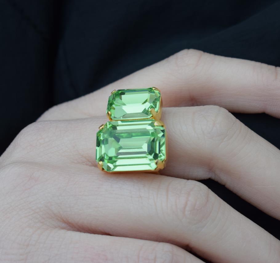 Handmade Electra ring with rectangular crystal, Greek hammered jewelry available in 18K gold, silver and rose gold plating.