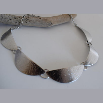 Handmade Avgi necklace with hammered plates, Greek hammered jewelry available in 18K gold, silver and rose gold plating.