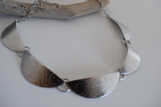 Handmade Avgi necklace with hammered plates, Greek hammered jewelry available in 18K gold, silver and rose gold plating.